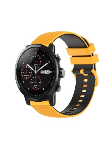 Για Amazfit Stratos 22mm καρό λουράκι ρολογιού σιλικόνης δύο χρωμάτων (κίτρινο+μαύρο)