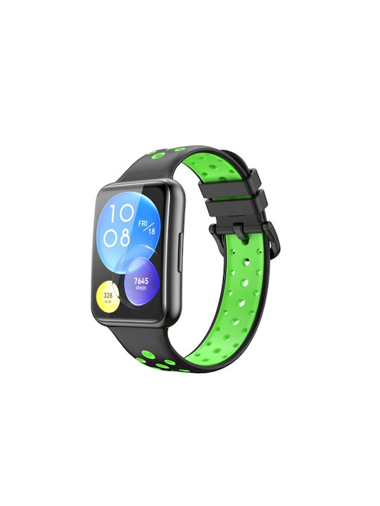 faf0ef0a-ba74-451f-9418-1696b18d749d_0.jpg For Huawei Watch Fit 2 Two-Color Perforated Silicone Watch Band(Black+Green) - Image 1