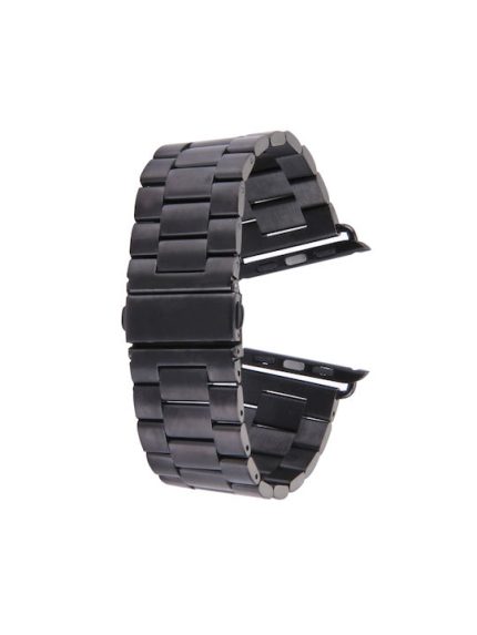 For Apple Watch Series 8&7 41mm / SE 2&6&SE&5&4 40mm / 3&2&1 38mm Stainless Steel 3 Beads Folding Buckle Watch Band (Black)