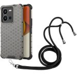 Για vivo Y35 4G / Y22S 4G Global Lanyard Honeycomb Phone Case (Μαύρη)