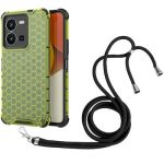 Για vivo Y35 4G / Y22S 4G Global Lanyard Honeycomb Phone Case (Πράσινη)