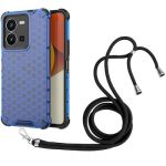 Για vivo Y35 4G / Y22S 4G Global Lanyard Honeycomb Phone Case (Μπλε)