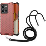 Για vivo Y35 4G / Y22S 4G Global Lanyard Honeycomb Phone Case (Κόκκινη)