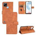 For OPPO Realme C21 Solid Color Skin Feel Magnetic Buckle Horizontal Flip Calf Texture PU Leather Case with Holder & Card Slots & Wallet   (Brown)