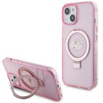 Guess Ring Stand Script Glitter MagSafe Back Cover Πλαστικό / Σιλικόνης Ροζ (iPhone 15) GUHMP15SHRSGSP