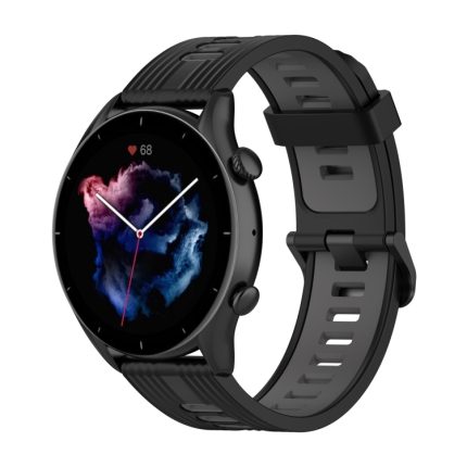 Amazfit for  GTR 3/GTR 3 Pro/GTR 2 22mm Two-color Stripe Silicone Watch Band(Black Dark Grey) (OEM)