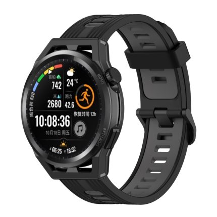 Huawei  for Watch GT Runner 22mm Two-color Stripe Silicone Watch Band(Black Dark Grey)(OEM)