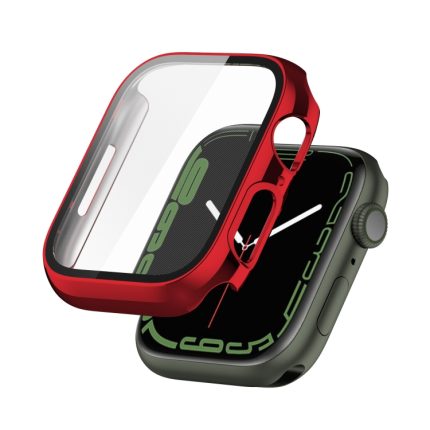 Electroplating Shockproof PC Protective Case with Tempered Glass Film For Apple Watch Series 9 / 8 / 7 41mm(Red)