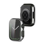 Electroplating Shockproof PC Protective Case with Tempered Glass Film For Apple Watch Series 9 / 8 / 7 41mm(Silver) - Image 3