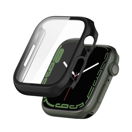 Electroplating Shockproof PC Protective Case with Tempered Glass Film For Apple Watch Series 9 / 8 / 7 45mm(Bright Black)