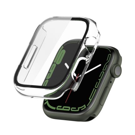 Electroplating Shockproof PC Protective Case with Tempered Glass Film For Apple Watch Series 9 / 8 / 7 45mm(Transparent