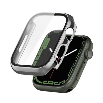 Electroplating Shockproof PC Protective Case with Tempered Glass Film For Apple Watch Series 9 / 8 / 7 45mm(Silver)