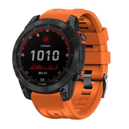 For Garmin Tactix 7 Pro / Fenix 7X / 6X Pro 26mm Screw Black Steel Buckle Silicone Watch Band(Orange)