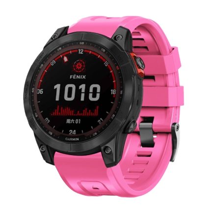For Garmin Tactix 7 Pro / Fenix 7X / 6X Pro 26mm Screw Black Steel Buckle Silicone Watch Band(Pink)