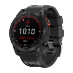 For Garmin Tactix 7 Pro / Fenix 7X / 6X Pro 26mm Screw Black Steel Buckle Silicone Watch Band(Black)