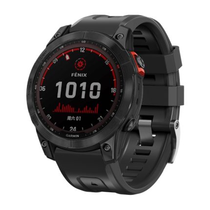 For Garmin Tactix 7 Pro / Fenix 7X / 6X Pro 26mm Screw Black Steel Buckle Silicone Watch Band(Black)