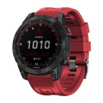 For Garmin Tactix 7 Pro / Fenix 7X / 6X Pro 26mm Screw Black Steel Buckle Silicone Watch Band(Red)