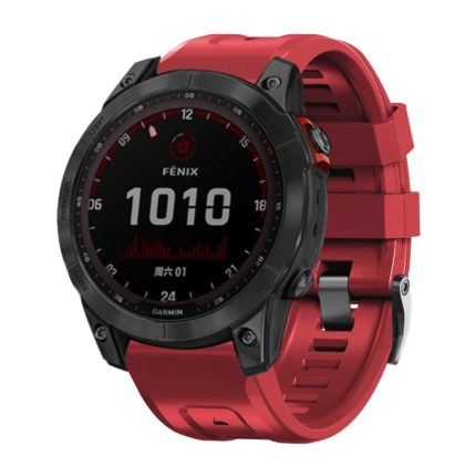 For Garmin Tactix 7 Pro / Fenix 7X / 6X Pro 26mm Screw Black Steel Buckle Silicone Watch Band(Red)