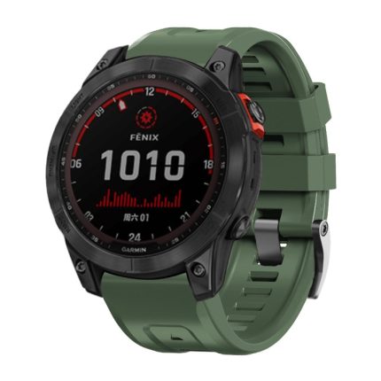 For Garmin Tactix 7 Pro / Fenix 7X / 6X Pro 26mm Screw Black Steel Buckle Silicone Watch Band(Army Green