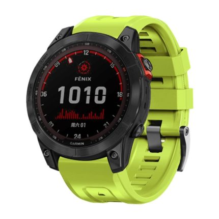 For Garmin Tactix 7 Pro / Fenix 7X / 6X Pro 26mm Screw Black Steel Buckle Silicone Watch Band(Lime Green)