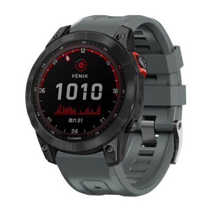 For Garmin Tactix 7 Pro / Fenix 7X / 6X Pro 26mm Screw Black Steel Buckle Silicone Watch Band(Grey)