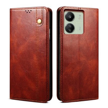 Xiaomi For  Redmi 13C / Poco C65 Oil Wax Crazy Horse Texture Leather Phone Case(Brown)