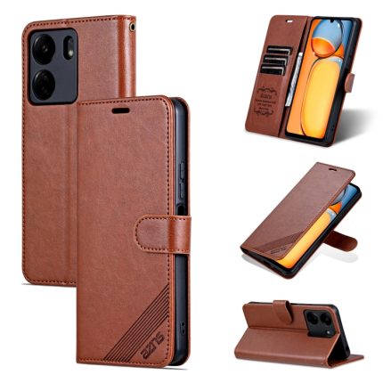 Xiaomi For Poco C65/Redmi 13C AZNS Sheepskin Texture Flip Leather Phone Case(Brown)
