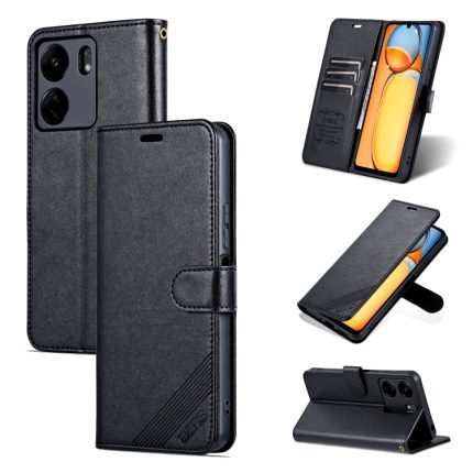Xiaomi For  Poco C65/Redmi 13C AZNS Sheepskin Texture Flip Leather Phone Case(Black)
