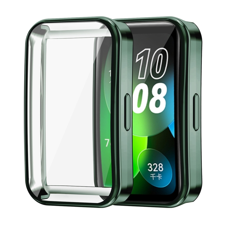 SYA002232801D Για Huawei Band 8 ENKAY Hat-Prince Πλήρης κάλυψη Ηλεκτροεπικαλυμμένη μαλακή θήκη ρολογιού TPU με προστασία οθόνης (Σκούρο πράσινο) - Image 1
