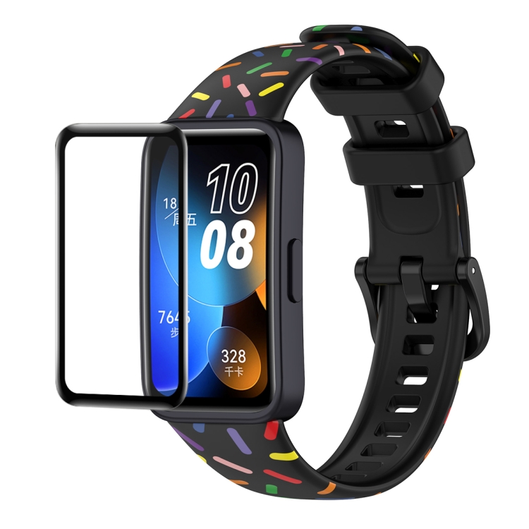 SYA002251001C Για Huawei Band 8 ENKAY Hat-Prince προστατευτικό οθόνης πλήρους κάλυψης + ρυθμιζόμενο λουράκι ρολογιού με βρόχο σιλικόνης (μαύρο) - Image 1