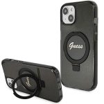 Γνήσια θήκη GUESS Hardcase GUHMP15SHRSGSK για iPhone 15 (Λογότυπο Magsafe / Glitter Script / Ring stand / μαύρο)