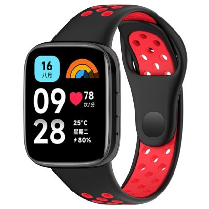 Xiaomi For Redmi Watch 3 Lite / Watch 3 Active Two Color Silicone Watch Band (ΜΑΥΡΟ + ΚΟΚΚΙΝΟ )