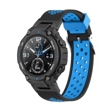 For Amazfit T-Rex / T-Rex Pro / Ares 3-Row Holes Two-color Silicone Watch Band (Black /Blue)