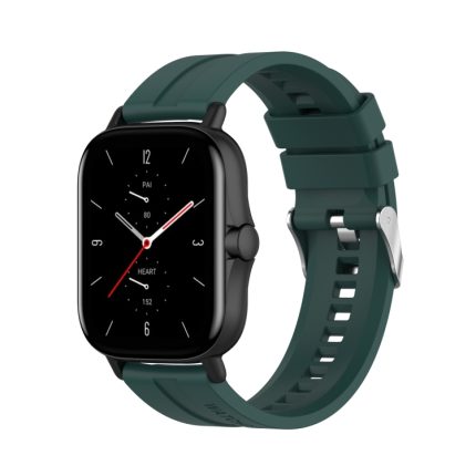 For Amazfit GTS 2e / GTS 2 20mm Silicone Watch Band with Silver Buckle(Dark Green)
