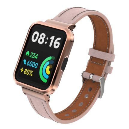 Για το Xiaomi Redmi Watch 2 Lite Γνήσια Δερμάτινη Μεταλλική Θήκη Ενσωματωμένη ζώνη ρολογιού (ανοιχτό ροζ)