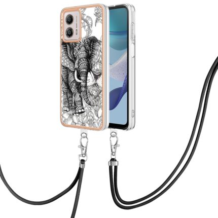 Για Motorola Moto G53 / G13 / G23 Επιμεταλλωμένη θήκη τηλεφώνου IMD διπλής όψης με κορδόνι (Totem Elephant)