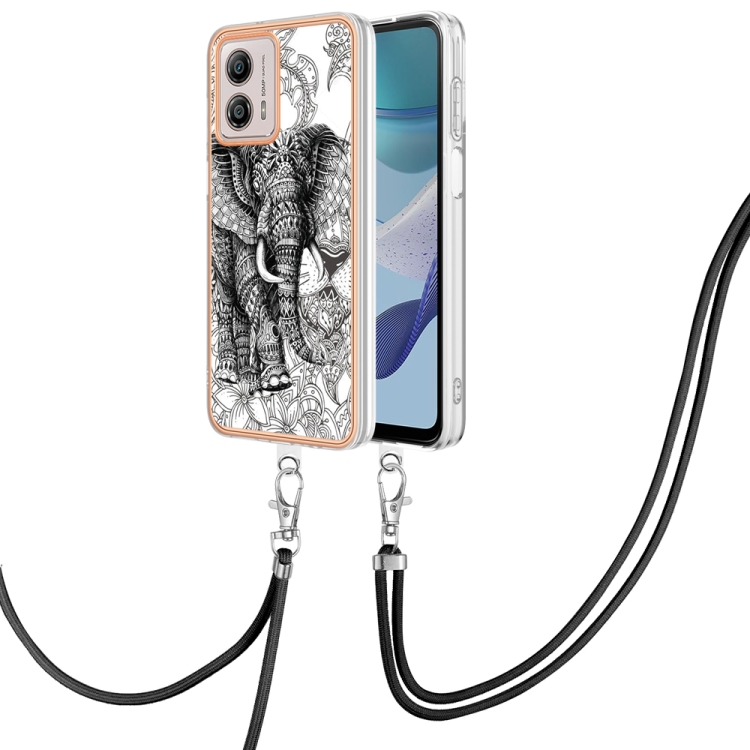EDA005383604C Για Motorola Moto G53 / G13 / G23 Επιμεταλλωμένη θήκη τηλεφώνου IMD διπλής όψης με κορδόνι (Totem Elephant) - Image 1