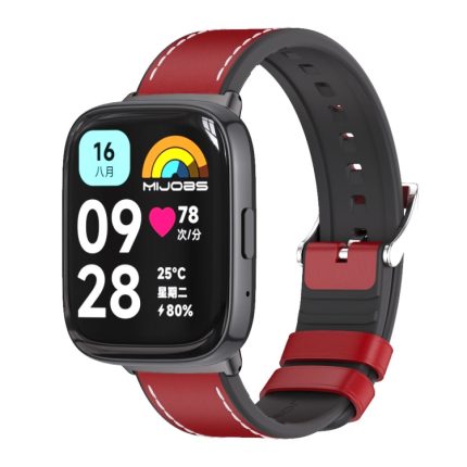 For Redmi Watch 3 Lite / Watch 3 Active Mijobs TPU Leather Watch Band(Red Black)
