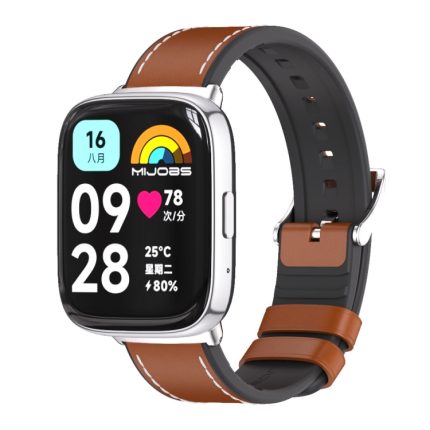 For Redmi Watch 3 Lite / Watch 3 Active Mijobs TPU Leather Watch Band(Brown Silver)