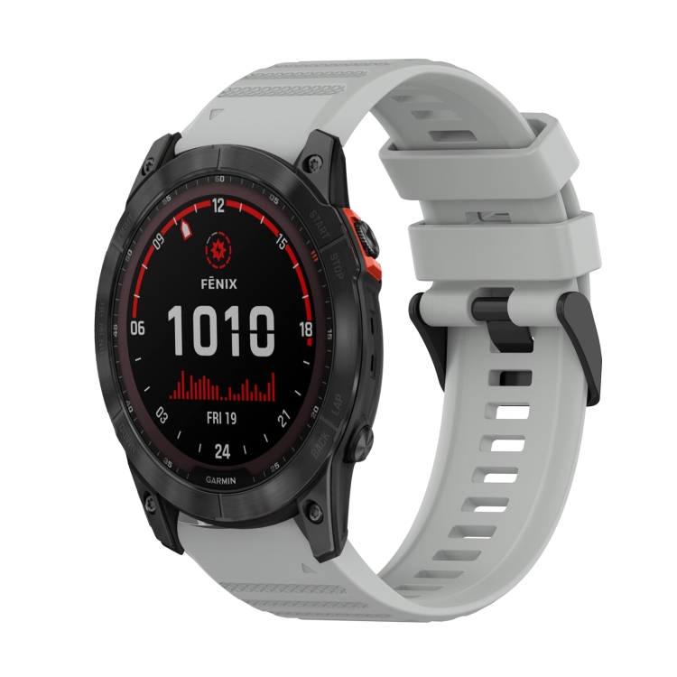 SYA002012401G For Garmin Fenix 7X 26mm Horizontal Texture Silicone Watch Band with Removal Tool(Grey) - Image 1