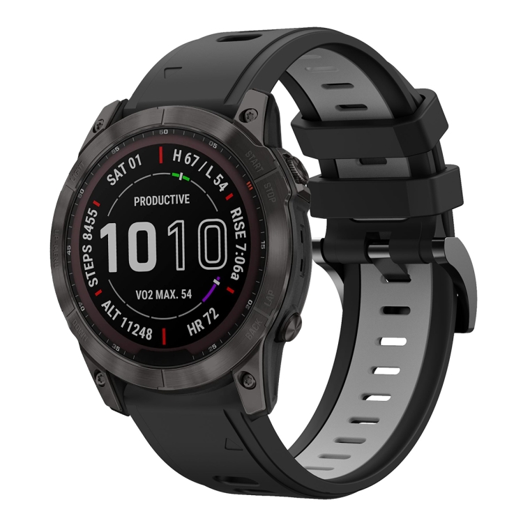 SYA002030202H For Garmin Fenix 7X Solar 26mm Two-Color Sports Silicone Watch Band(Black+Grey) - Image 1