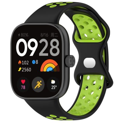 For Redmi Watch 4 Dual Color Perforated Silicone Watch Band(Black Green)