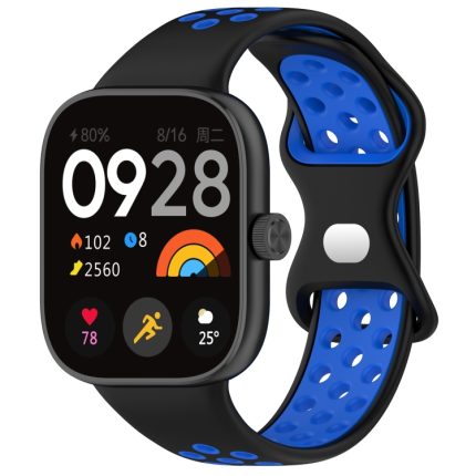 For Redmi Watch 4 Dual Color Perforated Silicone Watch Band(Black Blue)