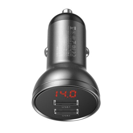 Φορτιστής αυτοκινήτου BASEUS Ψηφιακή οθόνη 2xUSB 4,8A 24W γκρι CCBX-0G