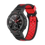For Amazfit T-Rex / T-Rex Pro / Ares 3-Row Holes Two-color Silicone Watch Band (Black + Red)