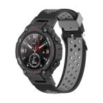 For Amazfit T-Rex / T-Rex Pro / Ares 3-Row Holes Two-color Silicone Watch Band (Black Grey)