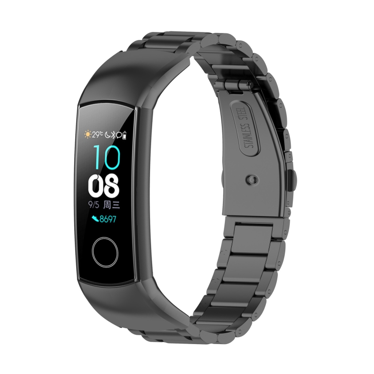 EDA00390101A For Huawei Honor Band 4 (CRS-B19) / Honor Band 5 (CRS-B19S) Three Beads Steel Wrist Strap Watchband(Black) - Image 1
