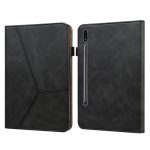 For Samsung Galaxy Tab S7+/S8+/S9+/S9 FE+ Solid Color Stripe Embossed Leather Tablet Case(Black)