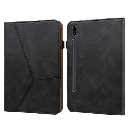 For Samsung Galaxy Tab S7+/S8+/S9+/S9 FE+ Solid Color Stripe Embossed Leather Tablet Case(Black)