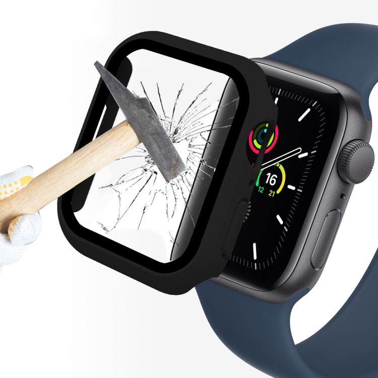 SYA001640201E ENKAY Hat-Prince 2 in 1 PC Frame + 9H Tempered Glass Protector Full Coverage Case For Apple Watch Series 8 / 7 45mm(Black) - Image 1